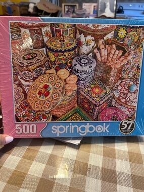 Springbok 500-Piece Jigsaw Puzzle - Colorful Decorative Tins (Pink)